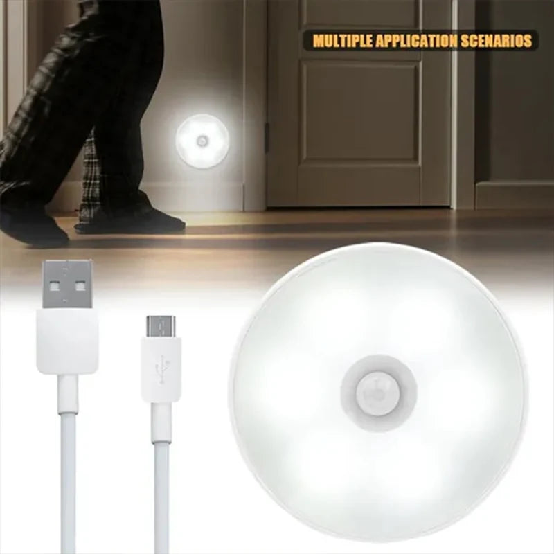 PIR Motion Sensor LED Night Light USB Rechargeable Night Lamp for Kitchen Cabinet Wardrobe Lamp Staircase Wireless Closet Light